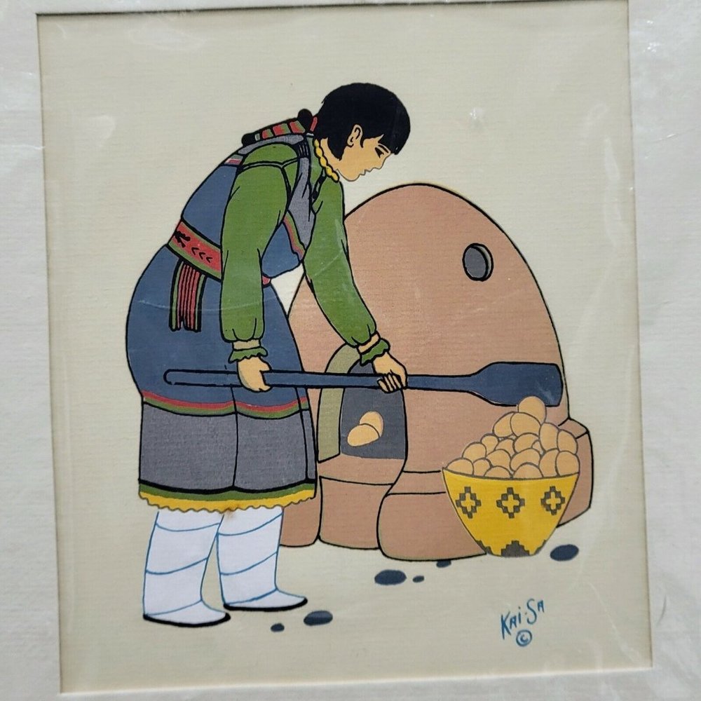 Kai Sa Print Woman Making Bread Sealed New Matted Artwork